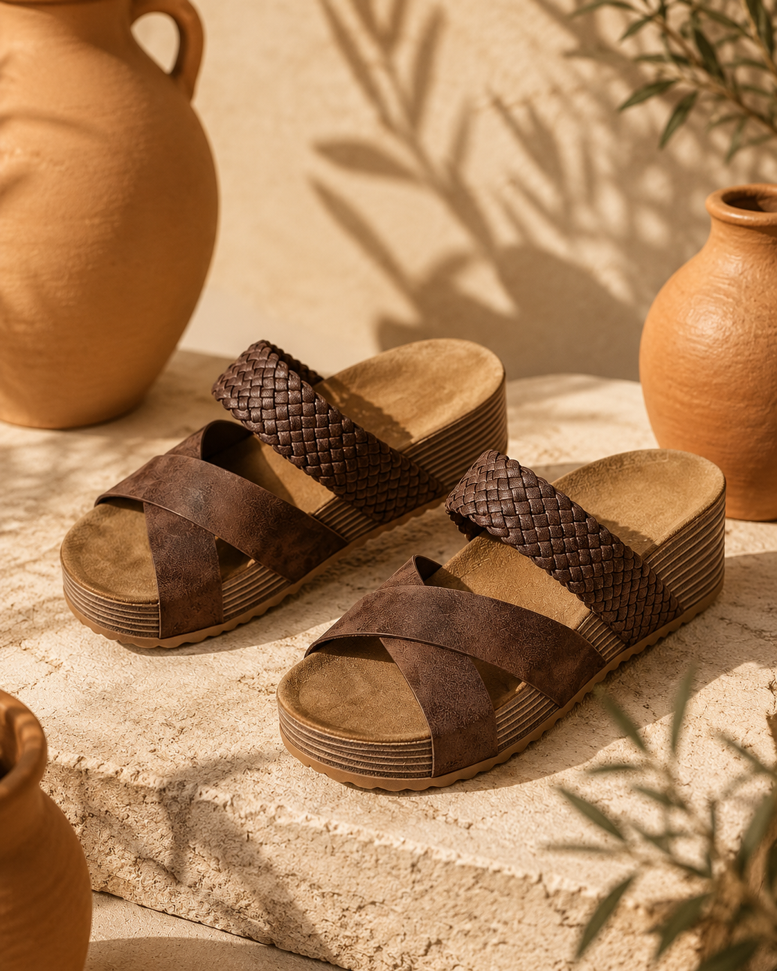 Karoo Weave Wedge Sandal — styled pair view