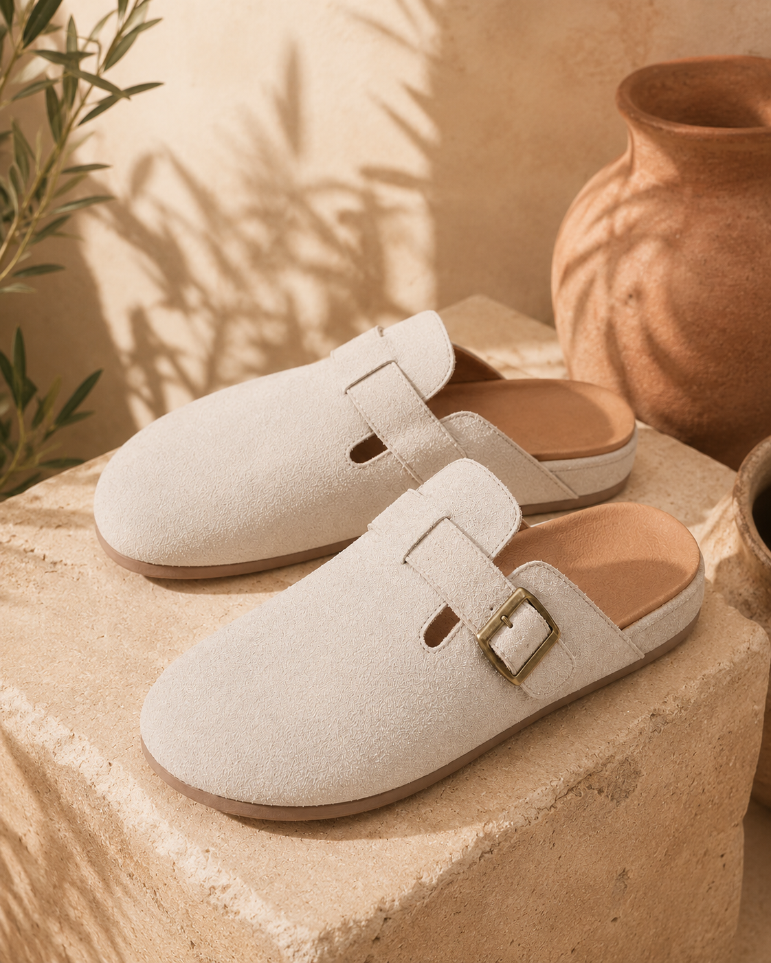 Namaqua Ivory Buckle Clog — top view