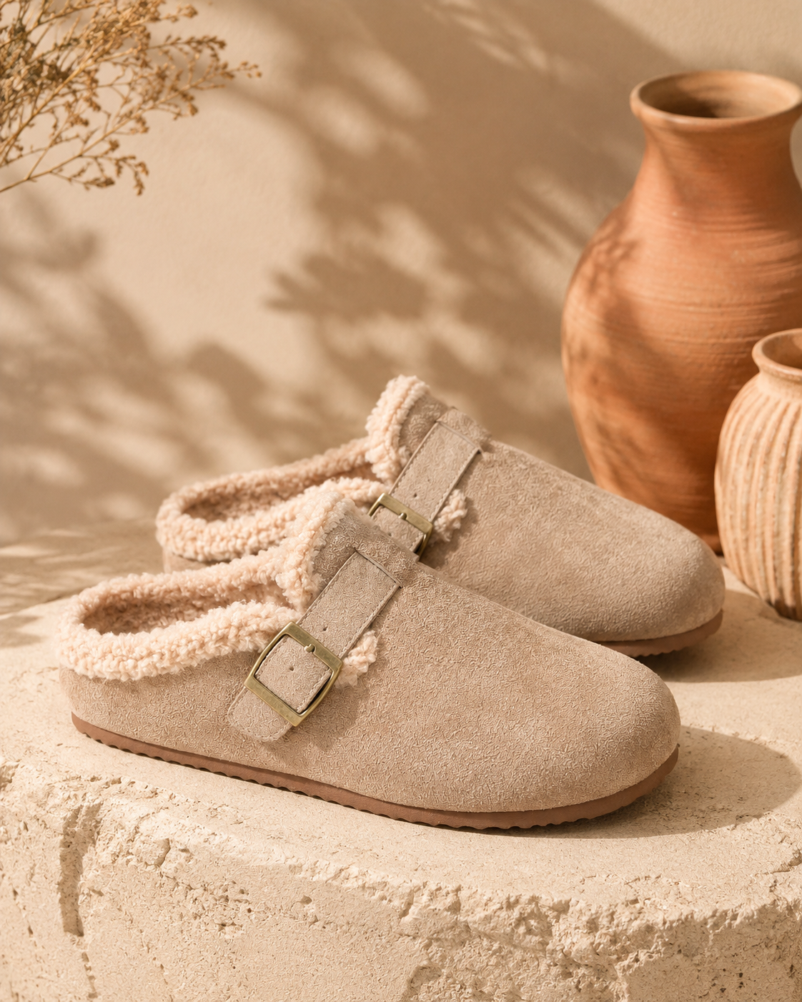 Hogsback Sherpa Buckle Clog — top view