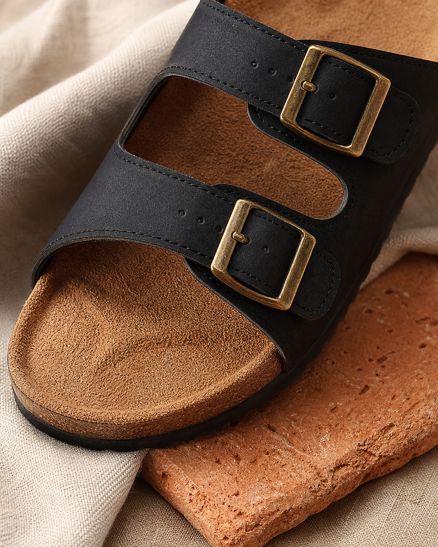 Karoo Double-Strap Sandal — Black — detail view