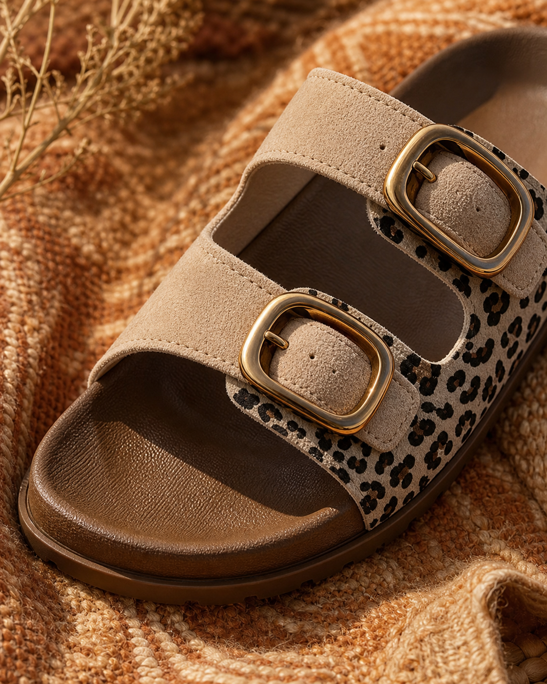 Safari Gold Double-Buckle Sandal — Off-White — detail view
