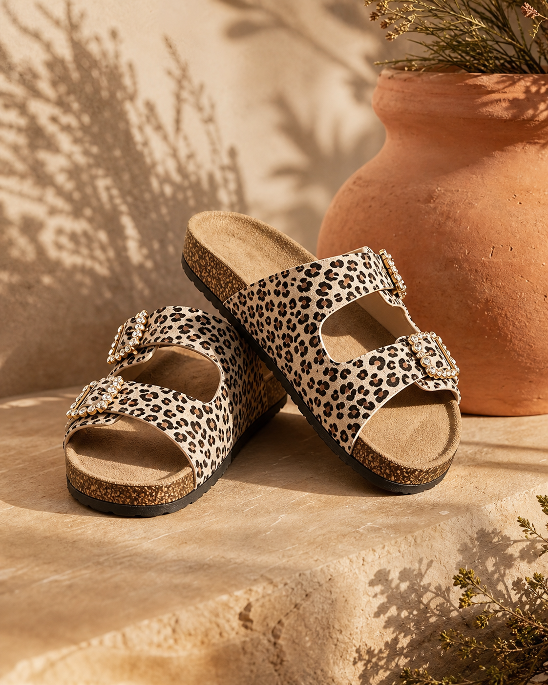 Copper Leopard Crystal Sandal — Off-White — studio view