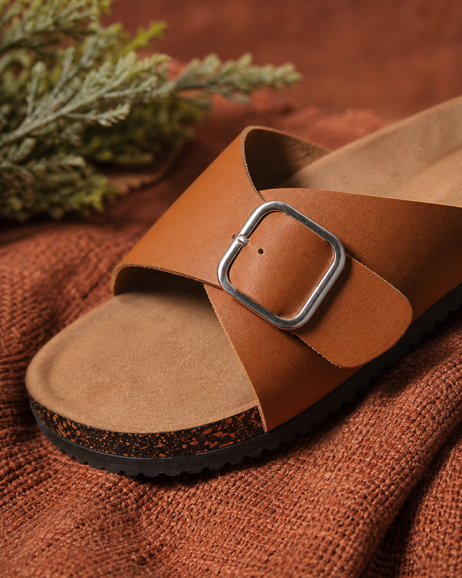 Kalahari One-Buckle Slide — Tan — detail view