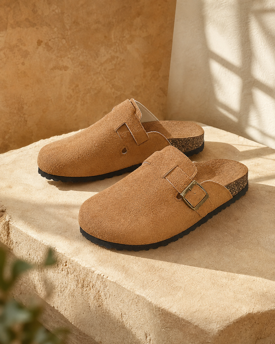 Fynbos Comfort Clog — Tan — studio view