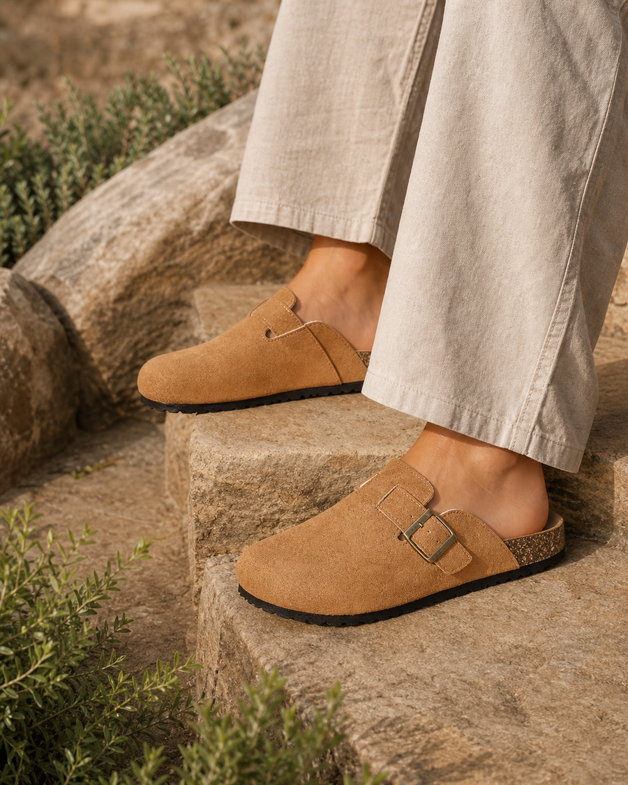 Fynbos Comfort Clog — Tan — lifestyle view