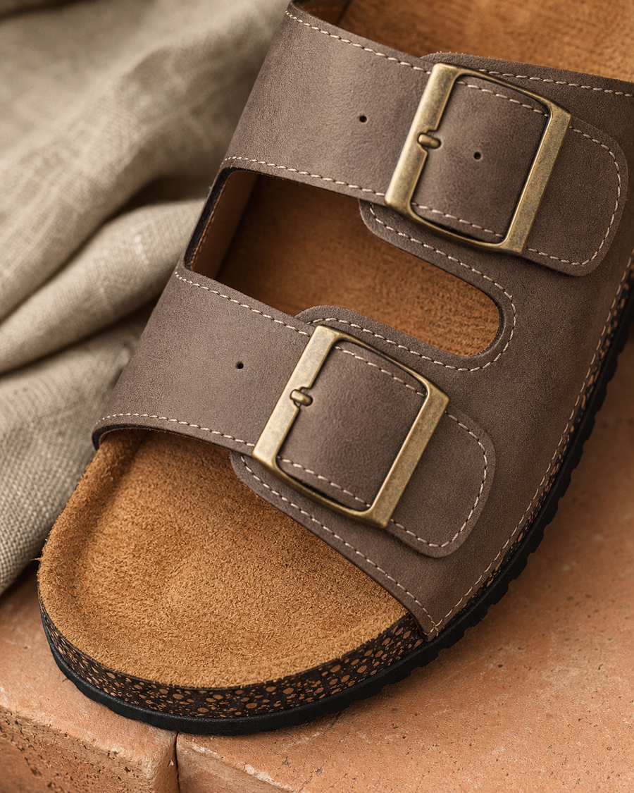 Dune Double-Strap Sandal — Taupe — detail view
