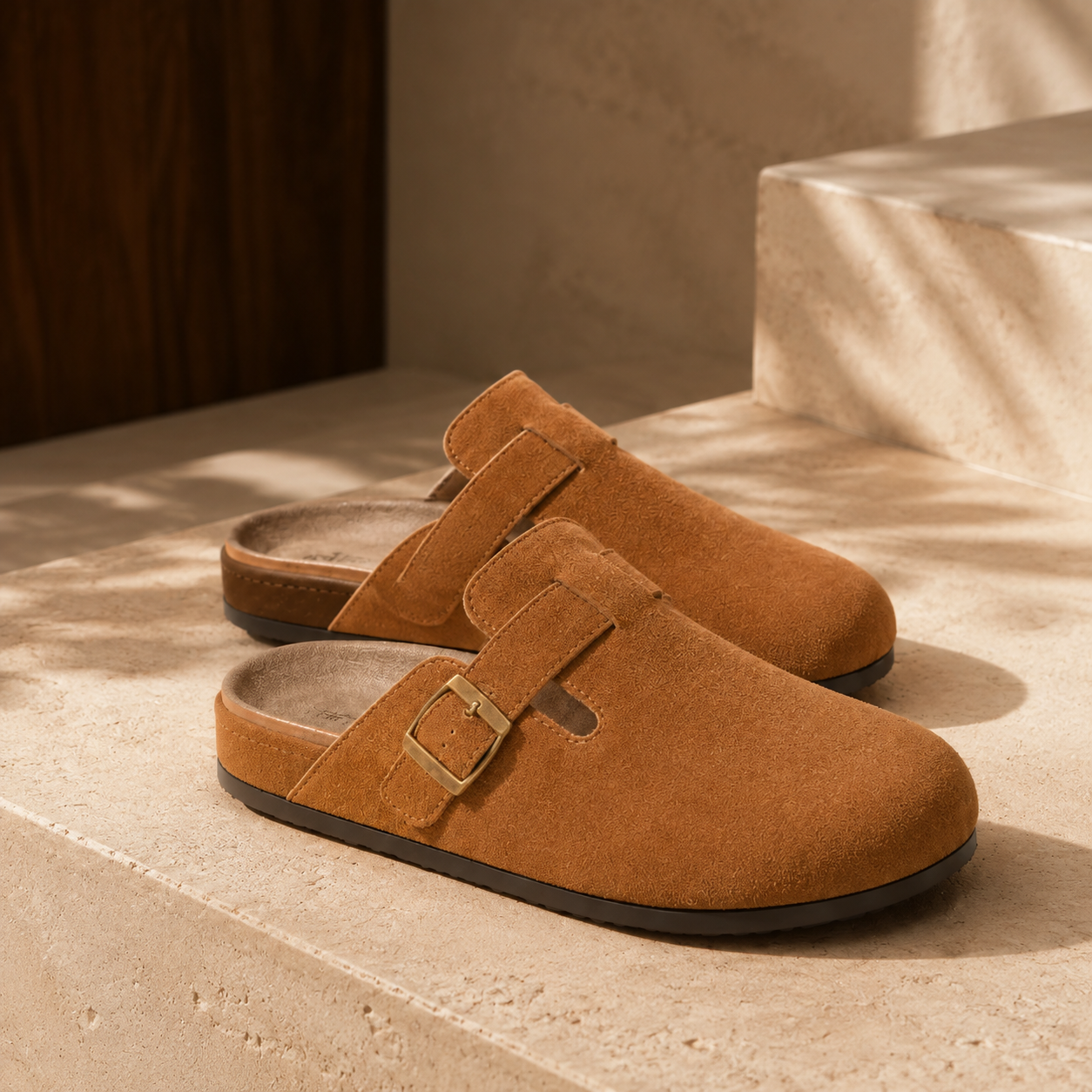 Sole Culture clogs worn in warm natural light